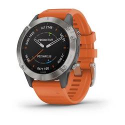 Часы GARMIN Fenix 6 Sapphire (Titanium Gray/Orange Band) - фото