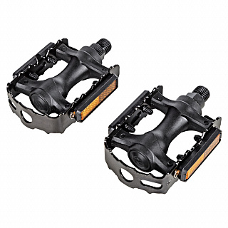 Педали FP-917, ось 9/16", пласт. корпус со стальной рамкой, черные - фото