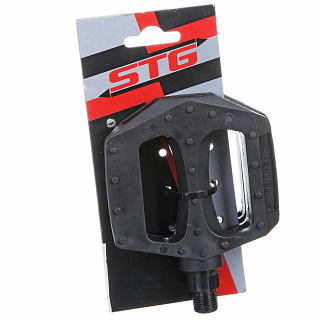 Педали STG, ось 9/16", пластик, черные, с катафотом - фото